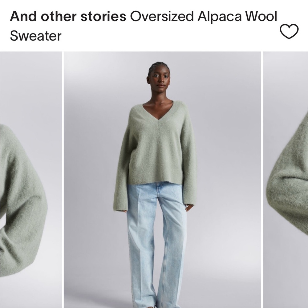 & Other Stories Green Fuzzy Alpaca wool V-Neck Sweater